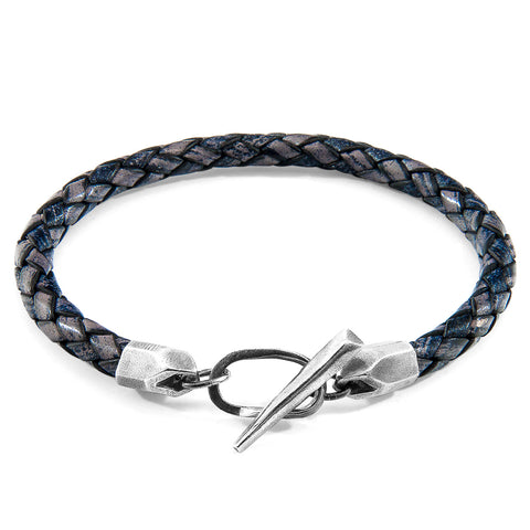Indigo Blue Jura Silver and Braided Leather Bracelet