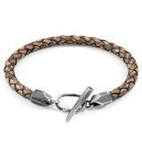 Taupe Grey Jura Silver and Braided Leather Bracelet