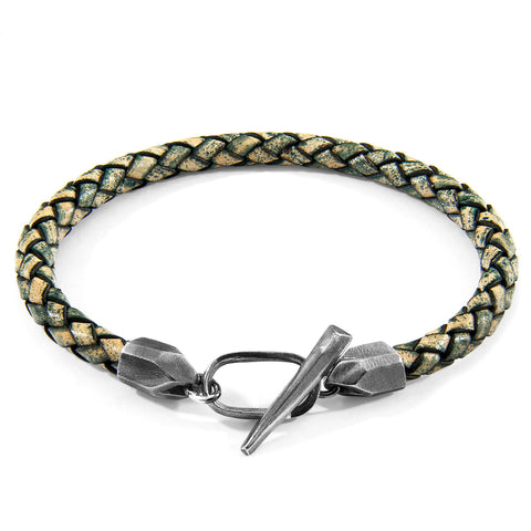 Petrol Green Jura Silver and Braided Leather Bracelet