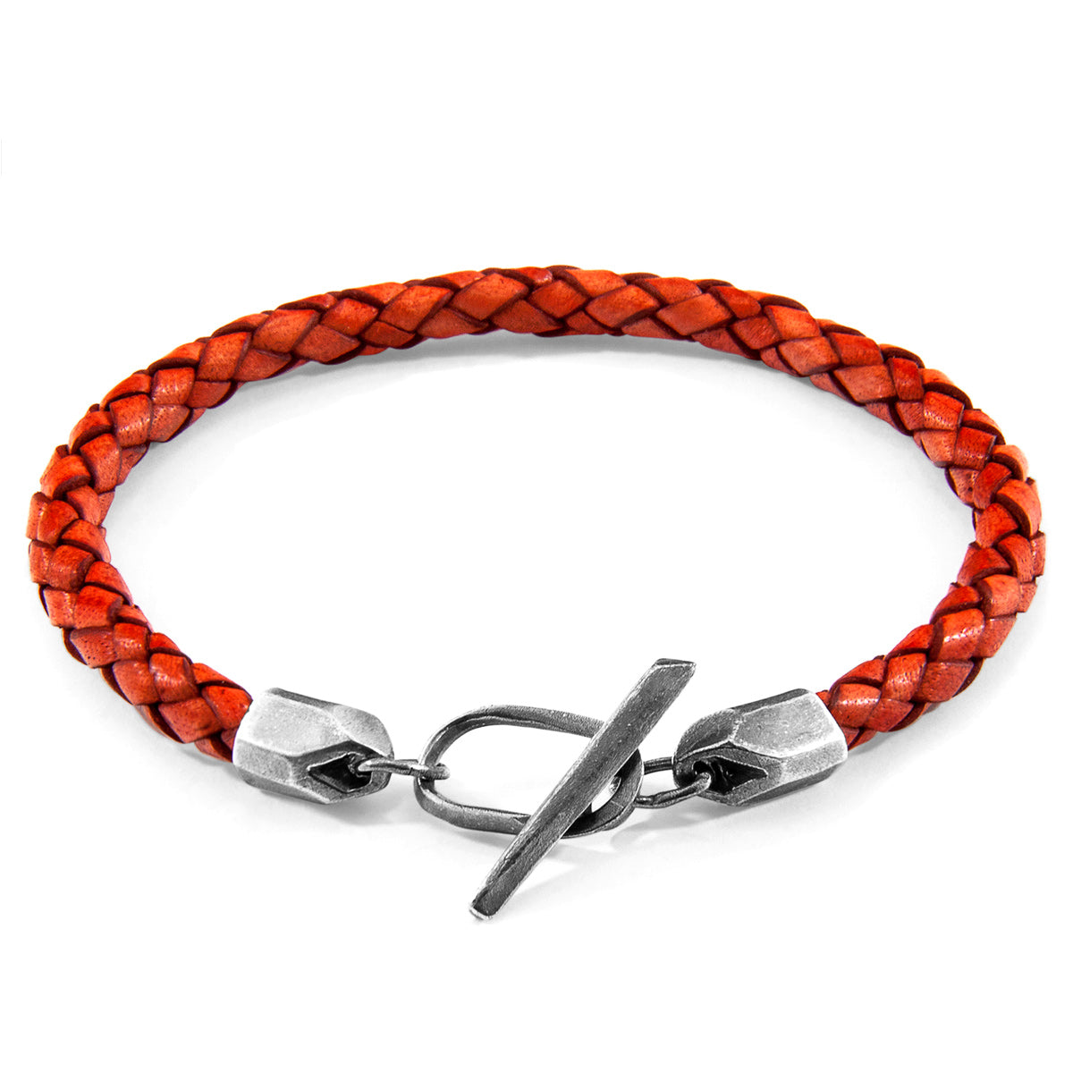 Amber Red Jura Silver and Braided Leather Bracelet