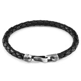 Midnight Black Skye Silver and Braided Leather Bracelet