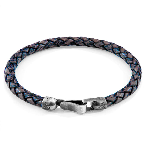 Indigo Blue Skye Silver and Braided Leather Bracelet
