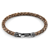 Taupe Grey Skye Silver and Braided Leather Bracelet