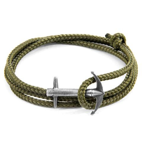 Khaki Green Admiral Anchor Silver & Rope Bracelet