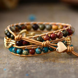 LEATHER WRAP BRACELET WITH JASPER AND CHAIN