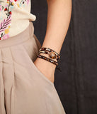 LEATHER THREE-LAYER BRACELET WITH TIGER EYE STONE