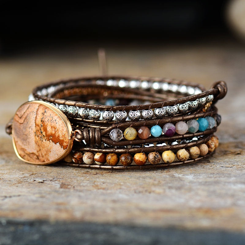 FIVE-STRAND TOURMALINE LEATHER WRAP BRACELET