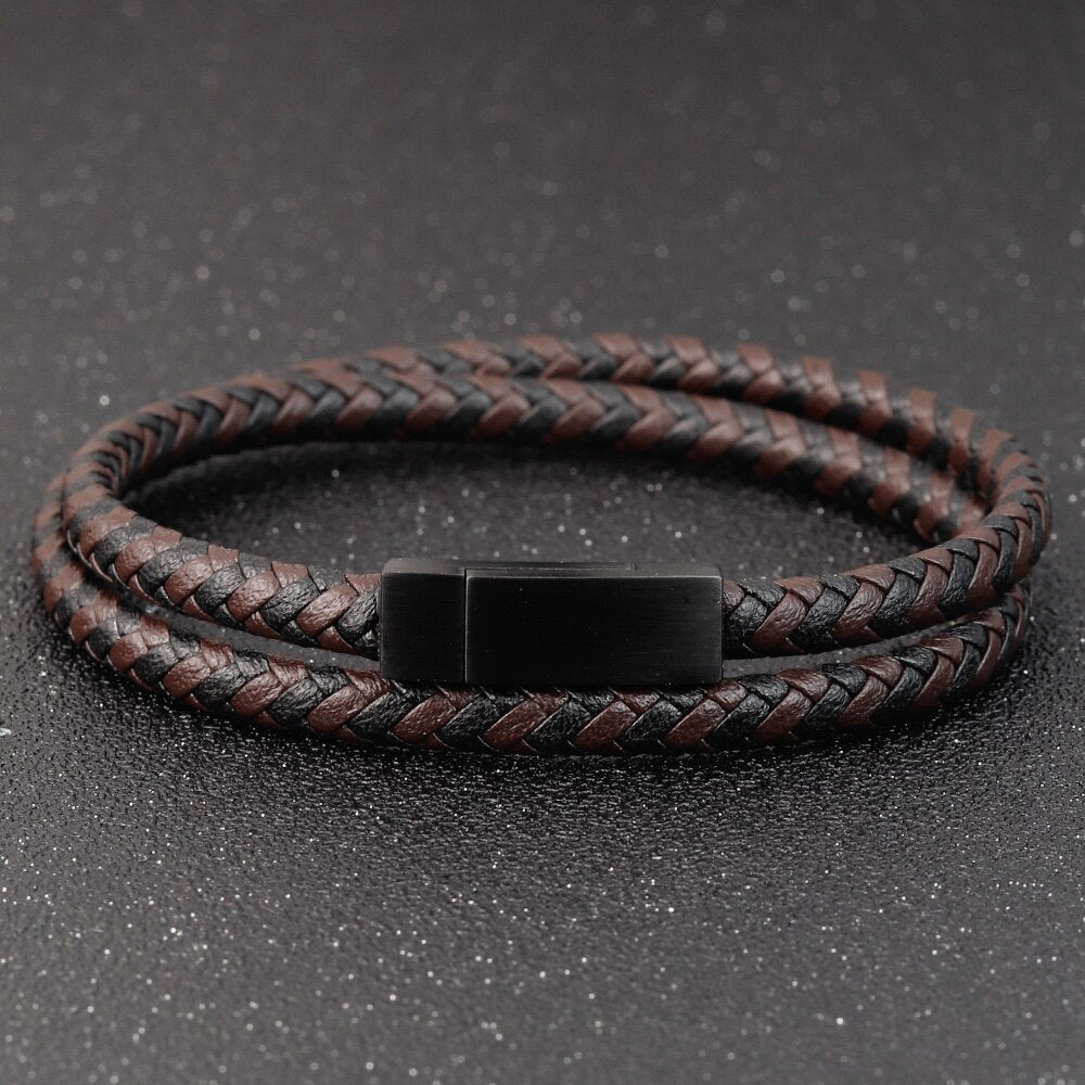 Woven Leather Two-tone Wraparound Bracelet
