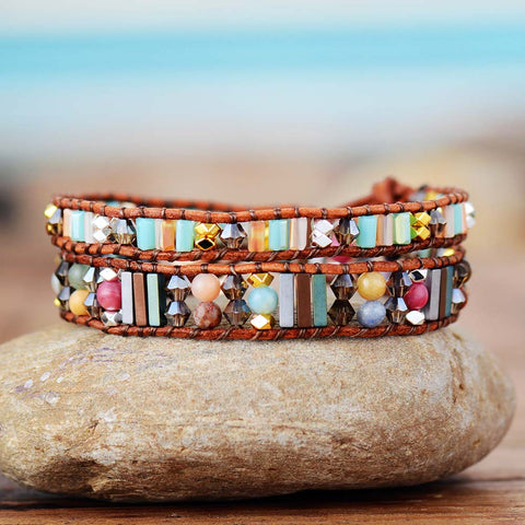 BOHO WRAP BRACELET WITH NATURAL STONES AND CRYSTALS