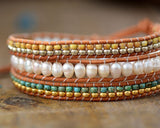 LEATHER WRAP BRACELET WITH FRESHWATER PEARL