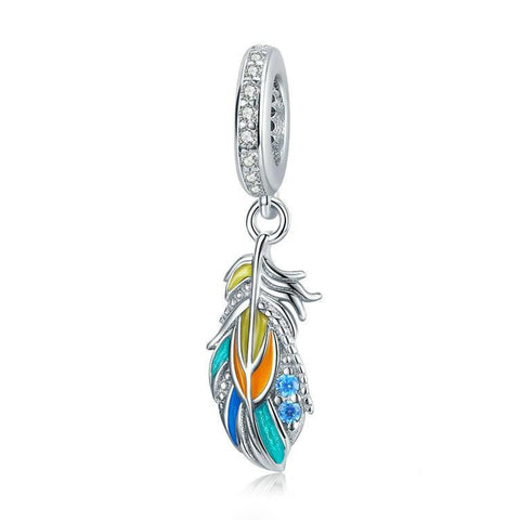 COLOURFUL FEATHER Sterling Silver Charm