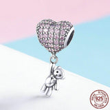 BEAR AND BALLOON Heart Sterling Silver Charm