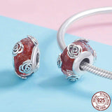 ROSES ON RED Murano Sterling Silver Charm