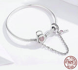 HEART LOCK AND KEY Sterling Silver Snake-Chain Charm Bracelet