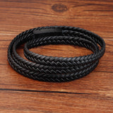 Retro Braided Black Leather Wristband