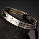 HOLY CROSS Bracelet with 3 Row Wire Chain Bangle