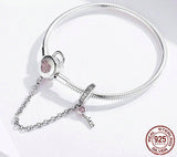 HEART LOCK AND KEY Sterling Silver Snake-Chain Charm Bracelet