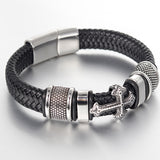 Leather and Stainless Steel Cross Wristband