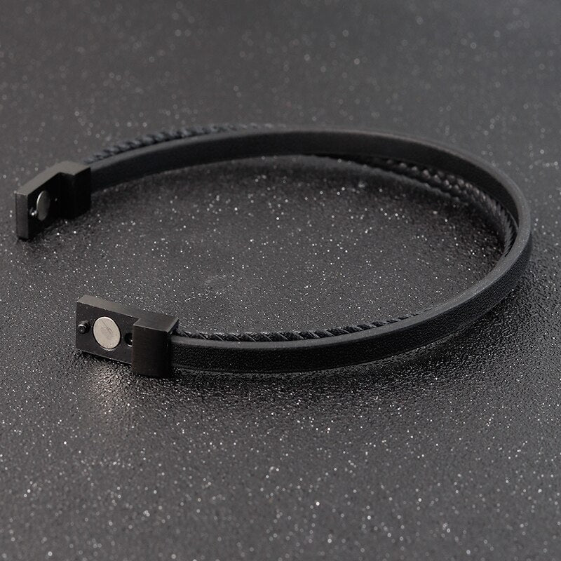 Black-Brown Men's Leather Bracelet