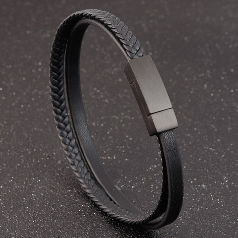 Black-Brown Men's Leather Bracelet