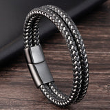 Braided Leather Bracelet with Stitching Combination