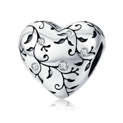 BRANCH PATTERNED HEART Sterling Silver Charm