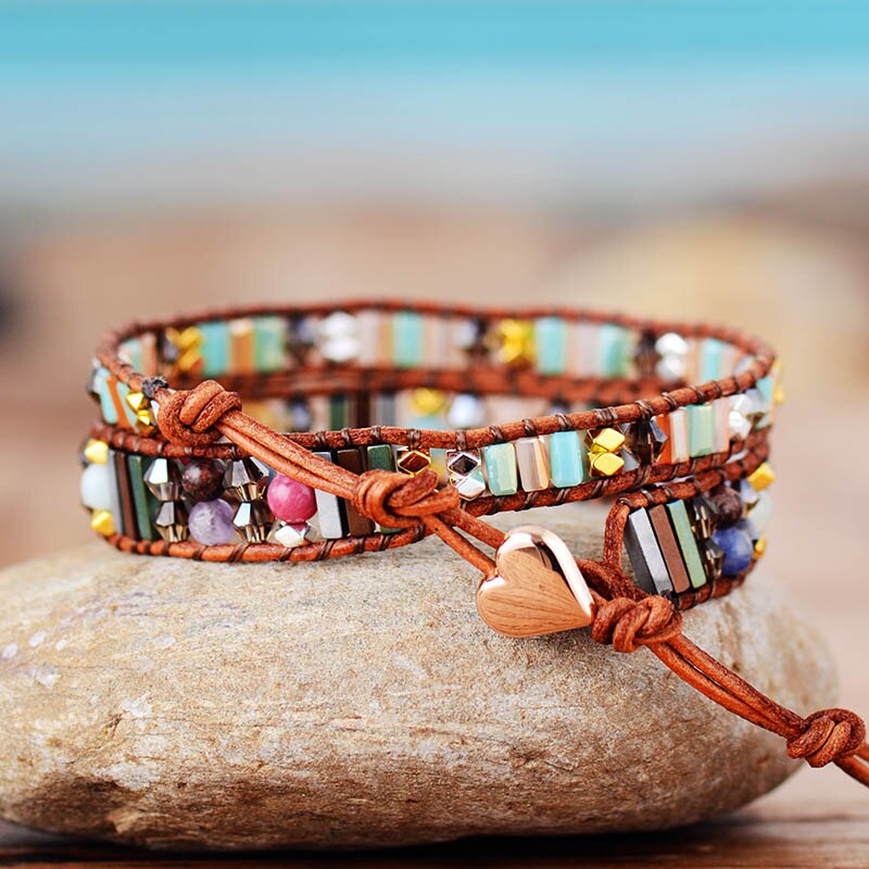 BOHO WRAP BRACELET WITH NATURAL STONES AND CRYSTALS