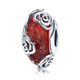 ROSES ON RED Murano Sterling Silver Charm