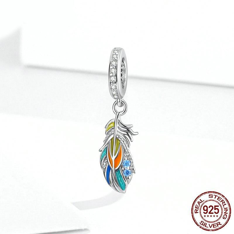 COLOURFUL FEATHER Sterling Silver Charm