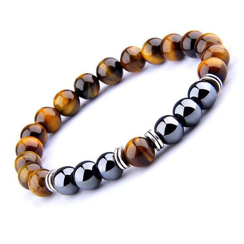 TWO-STONE BRACELET WITH TIGER EYE AND HEMATITE
