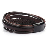 Brown Leather Multilayer Bracelet with Black Clasp
