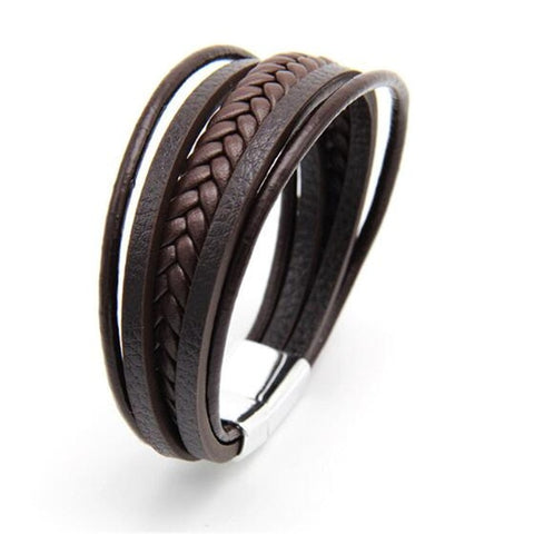 Brown Leather Multilayer Bracelet