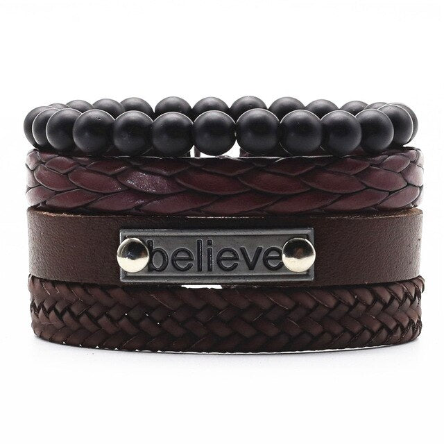 BELIEVE IN THE DARK Multilayer Vintage Leather Wrap Bracelet