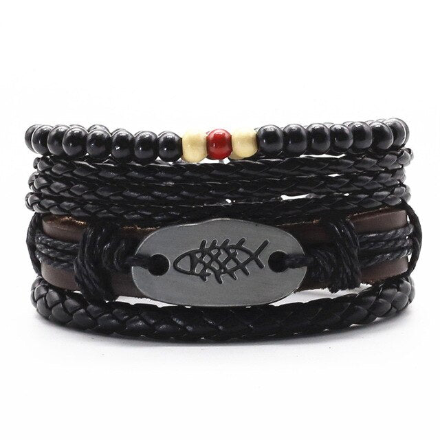 GONE FISHIN' Multilayer Vintage Leather Wrap Bracelet