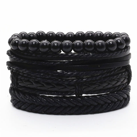 BACK IN BLACK Multilayer Vintage Leather Wrap Bracelet