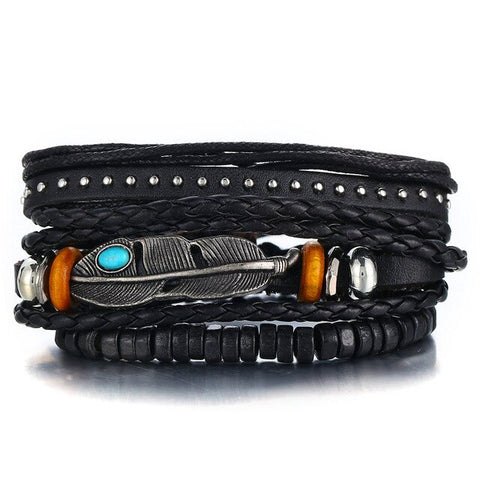 BLACK SEA Multilayer Vintage Leather Wrap Bracelet