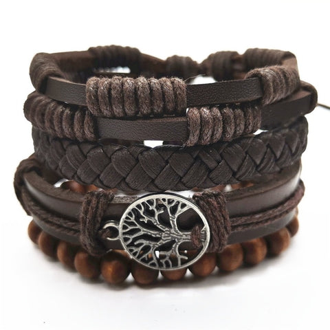 TREE ROCK Multilayer Vintage Leather Wrap Bracelet