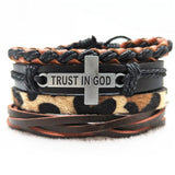 TRUST IN GOD Multilayer Vintage Leather Wrap Bracelet