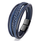 Blue Leather Multilayer Bracelet with Black Clasp