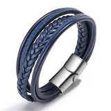 Blue Leather Multilayer Bracelet with Silver Clasp