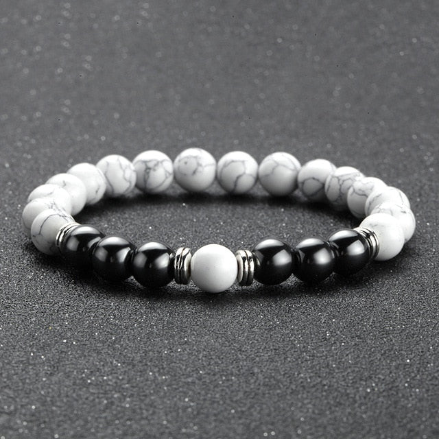 TWO-STONE BRACELET WITH WHITE TURQUOISE AND HEMATITE