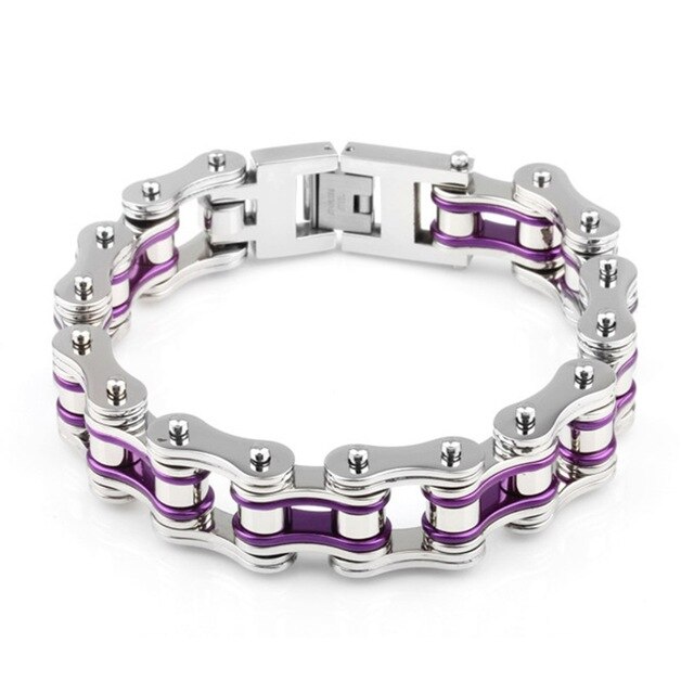 Silver/Purple Motorcycle Chain and Link Bracelet