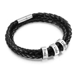 Personalized Braided Rope Leather Bracelet with Sterling Silver Beads
